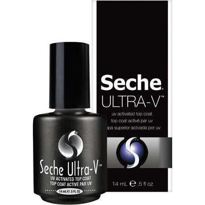 Seche Ultra-V UV Gel Top Coat front view bottle containing clear professional formula