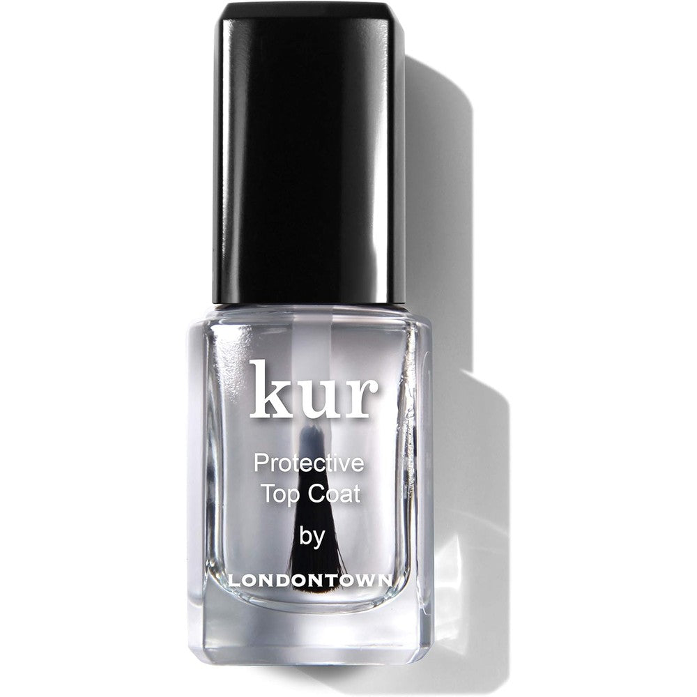 Londontown Kur Protective Top Coat front view clear glass bottle with white cap