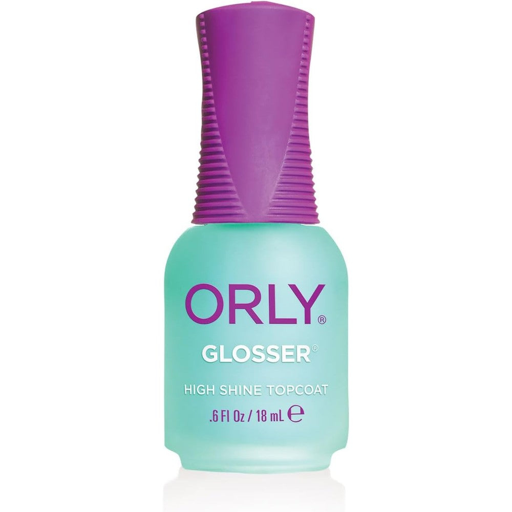Orly Glosser High Shine Top Coat front view bottle showing professional liquid nail formula.