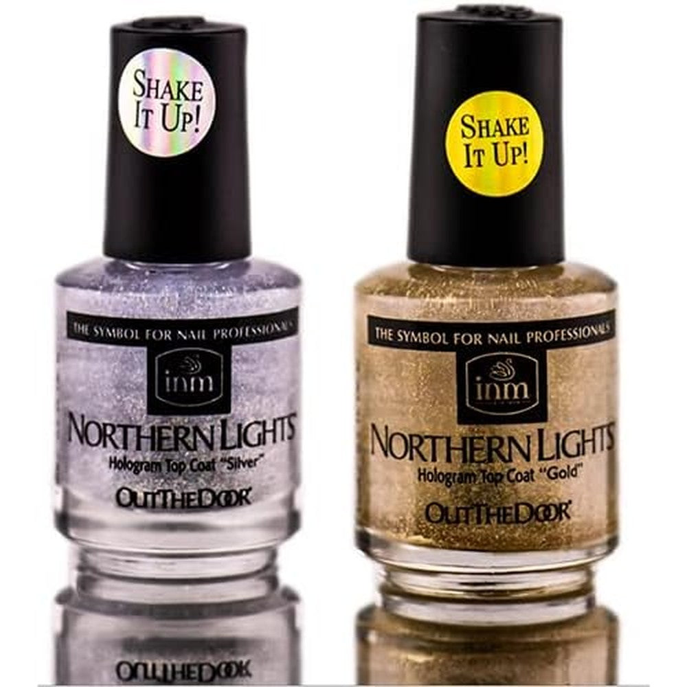 INM Northern Lights Hologram Top Coat DUO front view authentic USA imported holographic nail polish set
