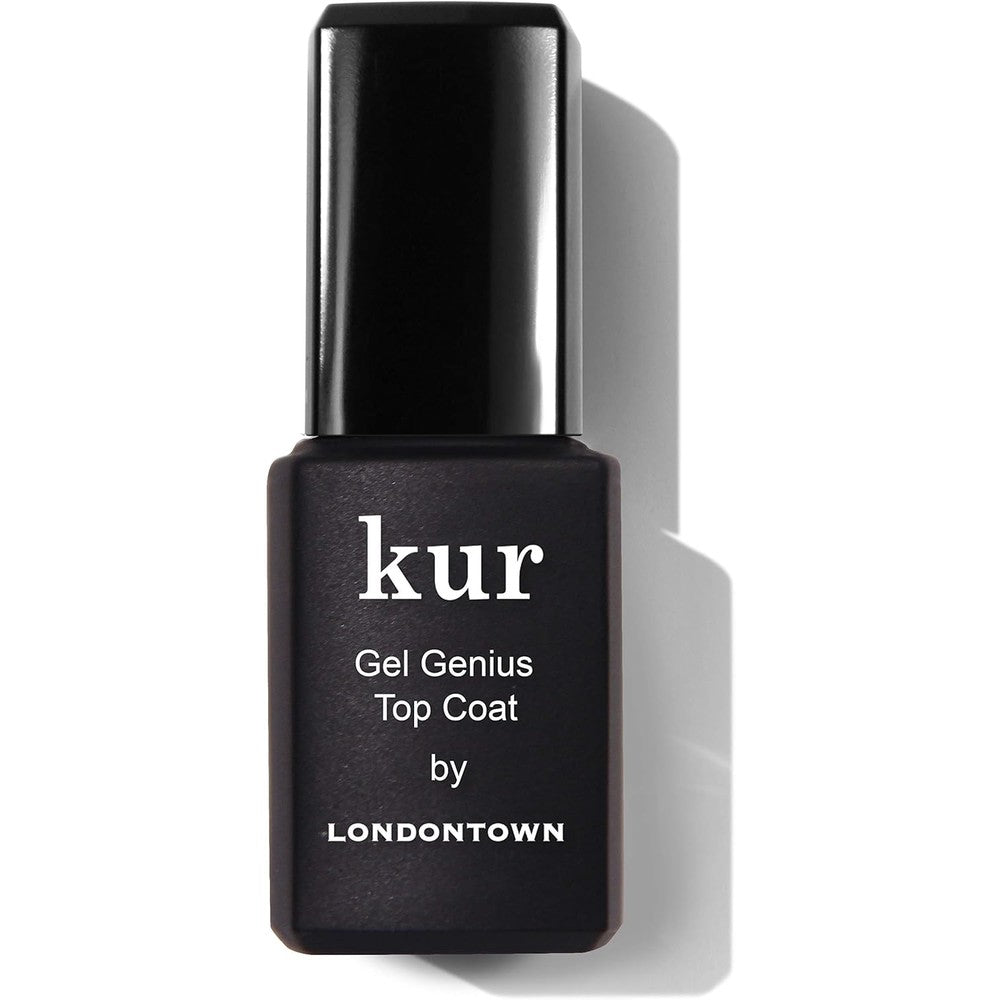 LONDONTOWN Kur Gel Genius Top Coat front view of glossy black bottle