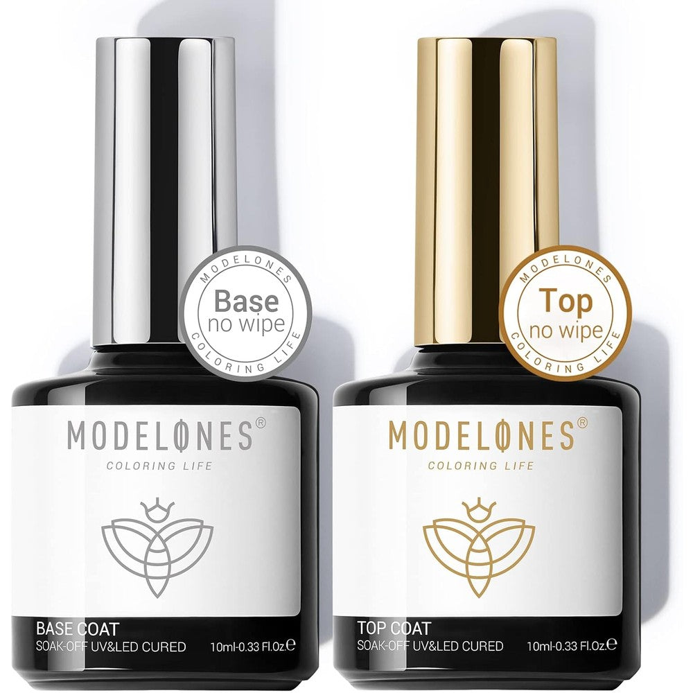 Modelones Gel Nail Polish Top and Base Coat Set front view showing two 10 millilitre bottles