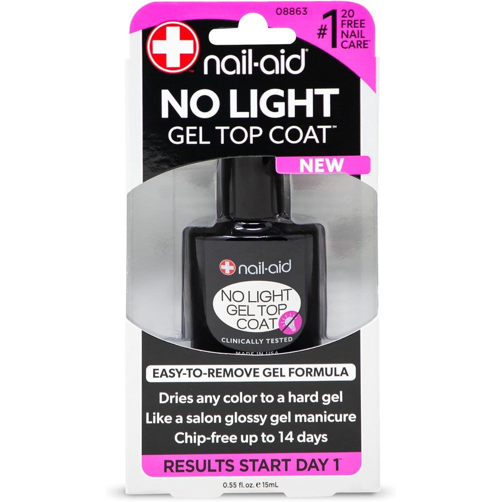 Nail-Aid No-Light Gel Top Coat front view bottle showing clear professional formula packaging