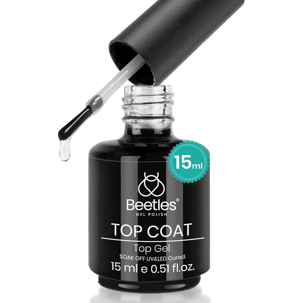 Beetles Gel Polish No Wipe Gel Top Coat 15ml front view bottle for salon quality shiny manicure