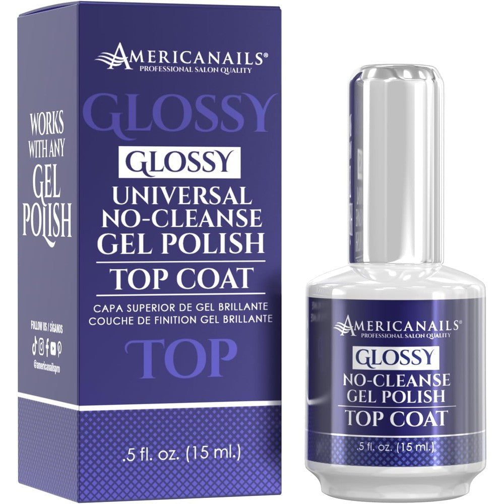 Americanails Gel Polish Top Coat front view bottle showing dual cure formula text