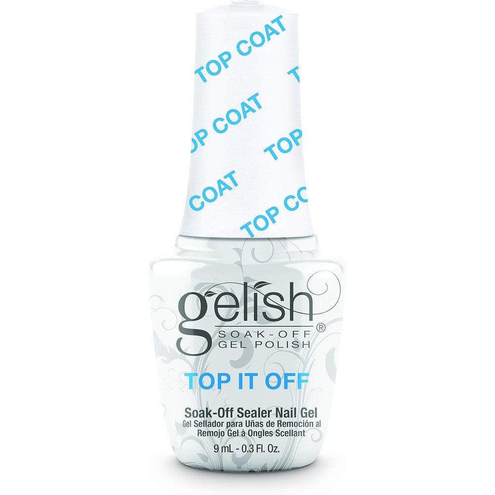 Gelish MINI Top It Off sealer gel polish front view bottle showcasing the high-gloss professional top coat packaging