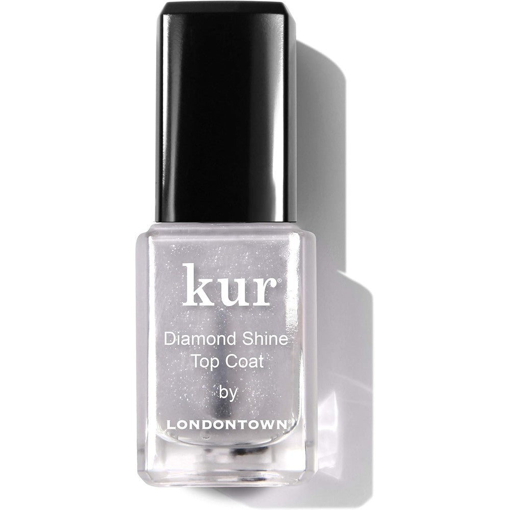 LONDONTOWN Kur Diamond Shine Top Coat front view bottle showing the clear shimmering nail lacquer formula