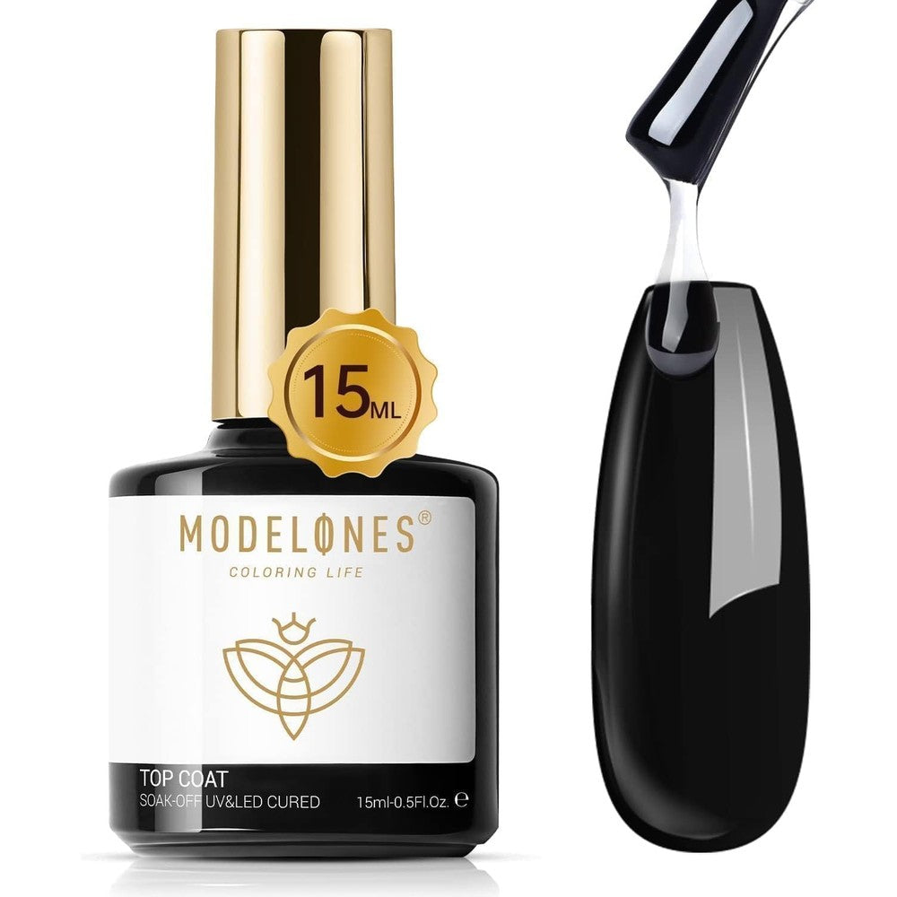 Modelones Gel Top Coat 15ml front view bottle for salon glossy manicure