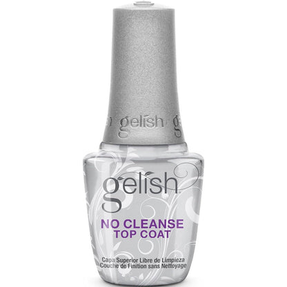 Gelish No Cleanse Top Coat 15ml bottle front view for professional glossy gel manicures.