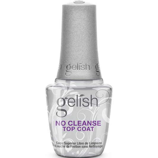 Gelish No Cleanse Top Coat 15ml bottle front view for professional glossy gel manicures.