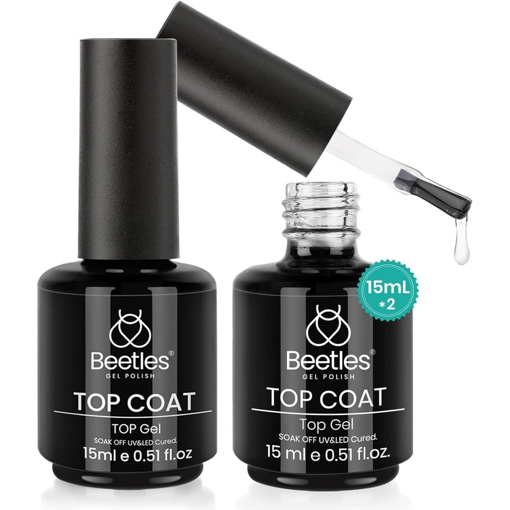 Beetles Gel Polish 2-piece 15ml no wipe top coat bottles front view