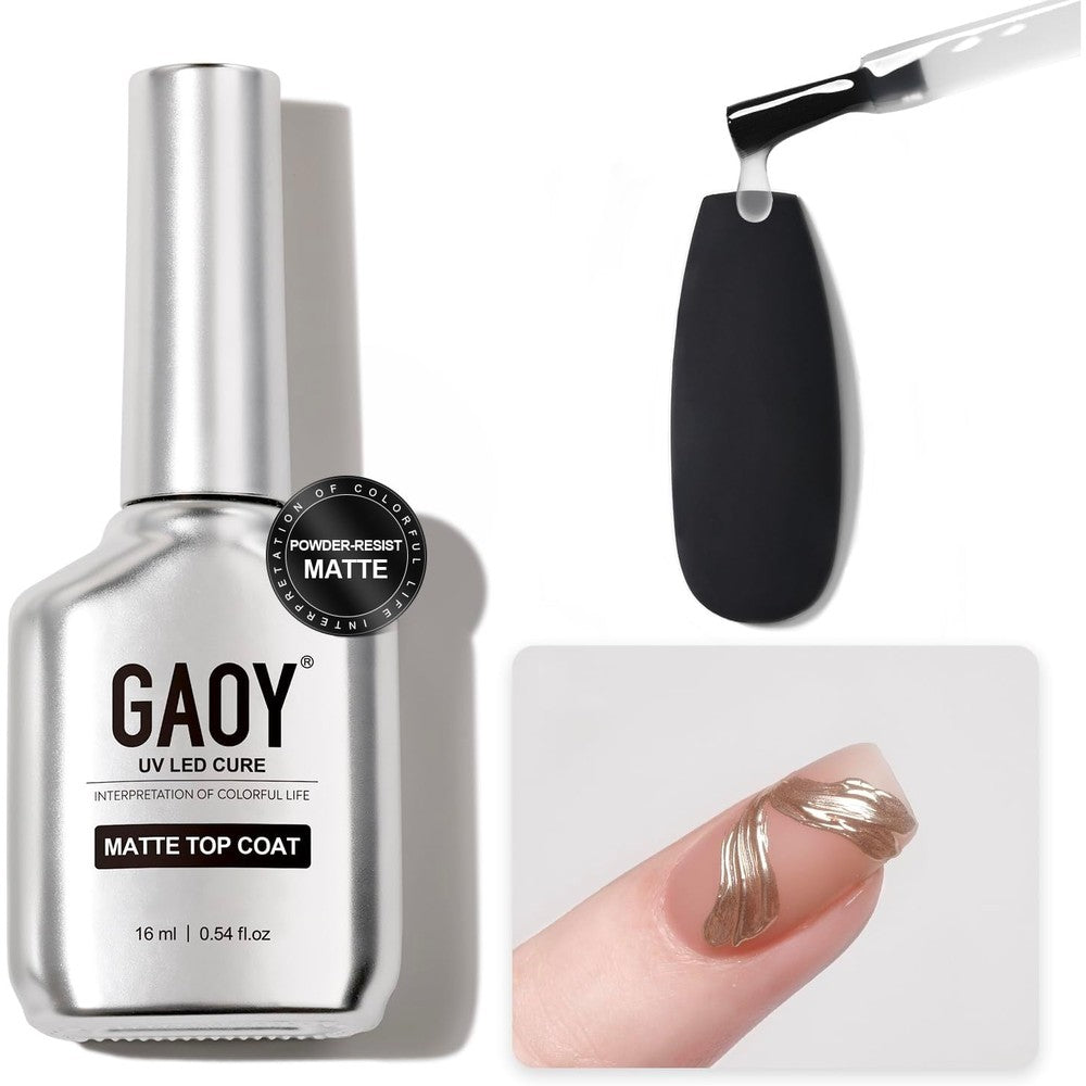 GAOY Matte Gel Top Coat front view bottle for chrome nail art isolation