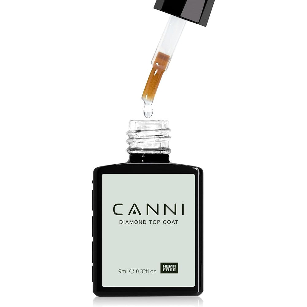 CANNI Tempered Gel Top Coat 9ml front view bottle showing premium branding for high gloss manicures.