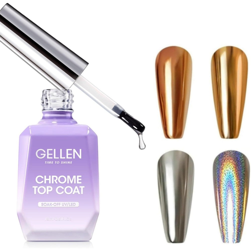 GELLEN Gel Top Coat for Chrome Nail Powder eighteen milliliter front view bottle showing premium packaging.