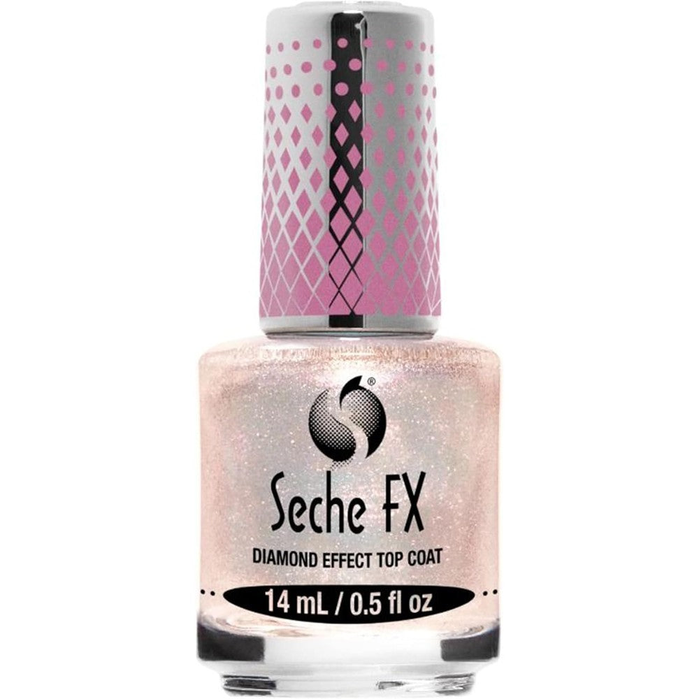 Seche FX Diamond Effect Top Coat Pink front view showing the shimmer nail polish bottle.