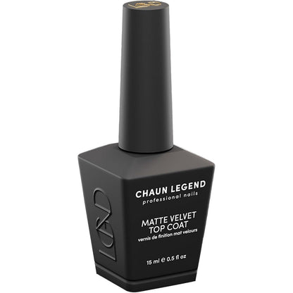 Chaun Legend Velvet Matte Top Coat 15 milliliters front view showing professional gel bottle.
