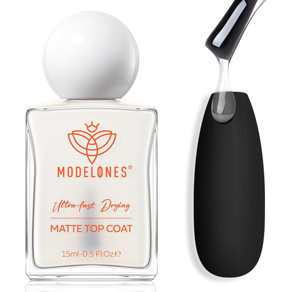 Modelones matte top coat nail polish bottle front view showing brand label