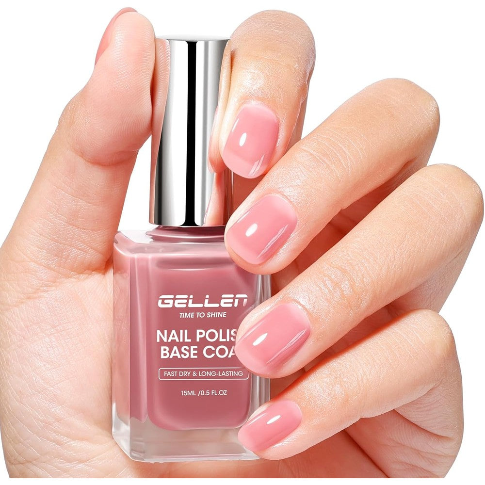 Gellen 4 In 1 Nail Base Coat Dusty Pink bottle front view highlighting the calcium formula text.