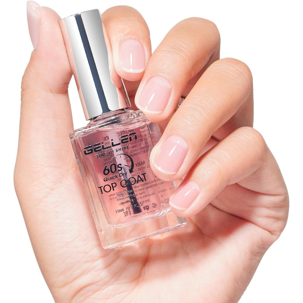 GELLEN Clear Nail Polish Top Coat front view bottle showing clear liquid formula