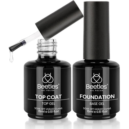 Beetles Gel Polish base coat and top coat bottles front view clear gloss manicure kit