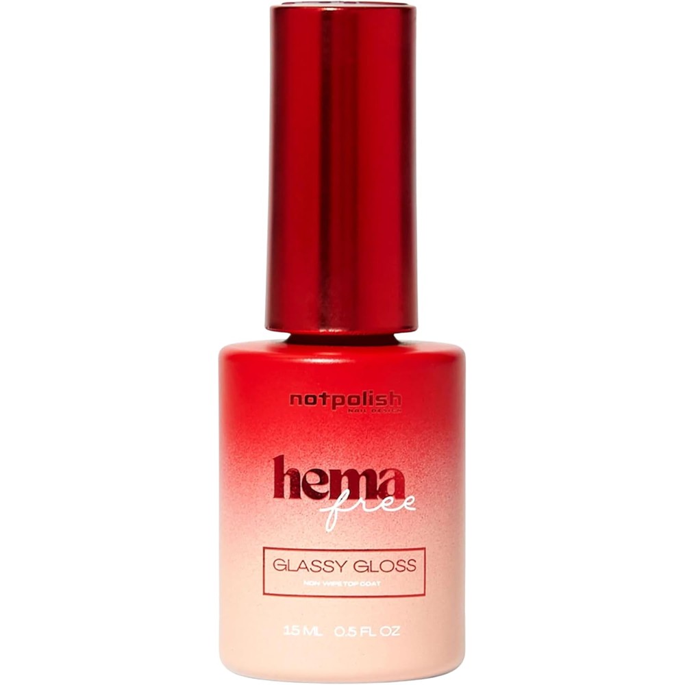 Notpolish Hema Free Glassy Gloss Gel Top Coat front view bottle for premium professional nail art shine.