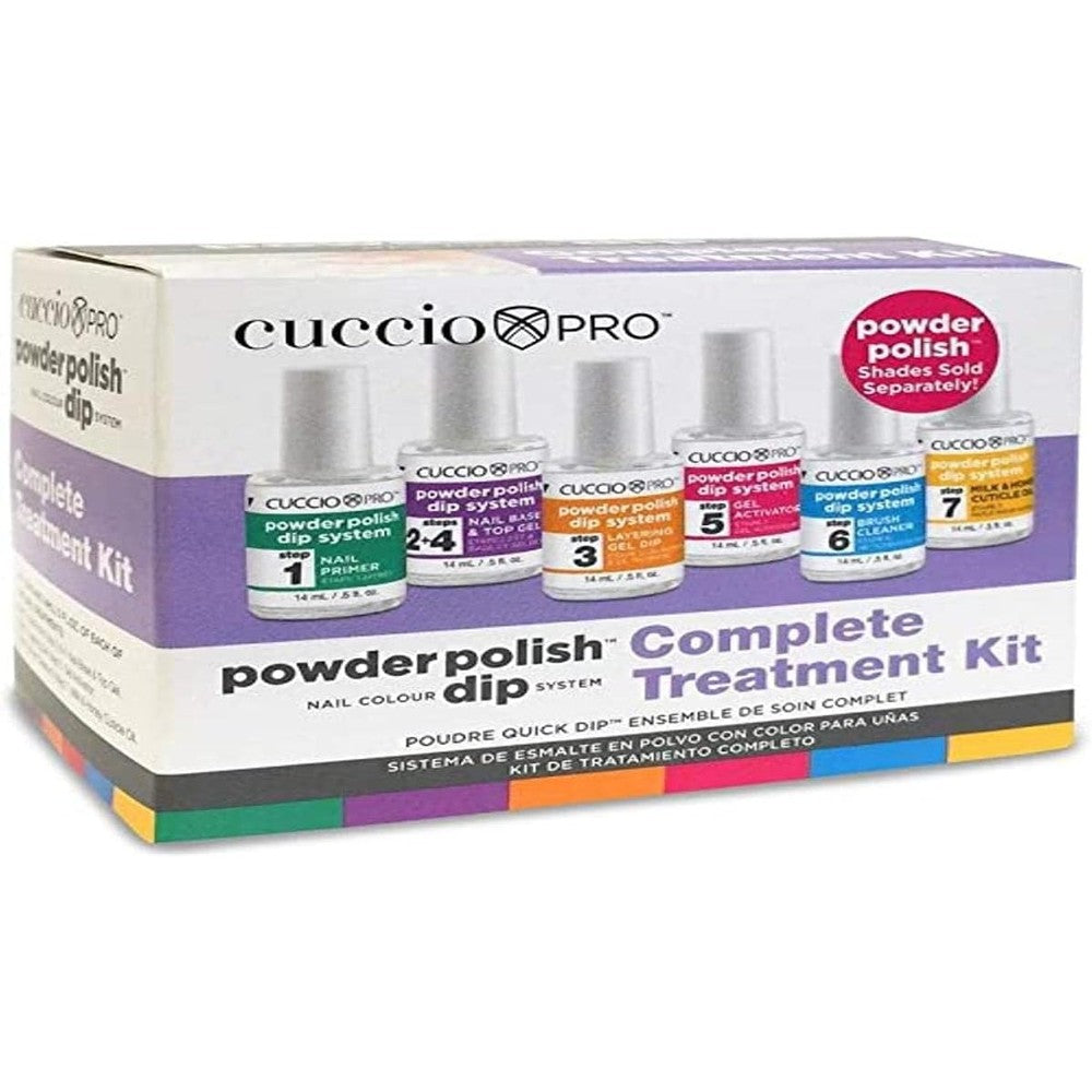 Cuccio Pro Powder Polish complete treatment kit with six liquid steps and milk and honey cuticle