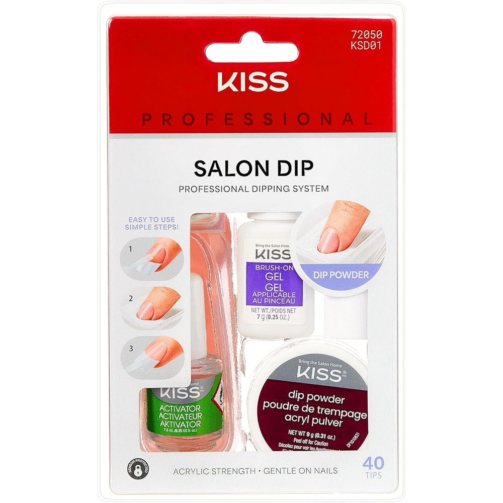 KISS Salon Dip Professional Dipping System kit showing brush on gel activator and dip powder jars