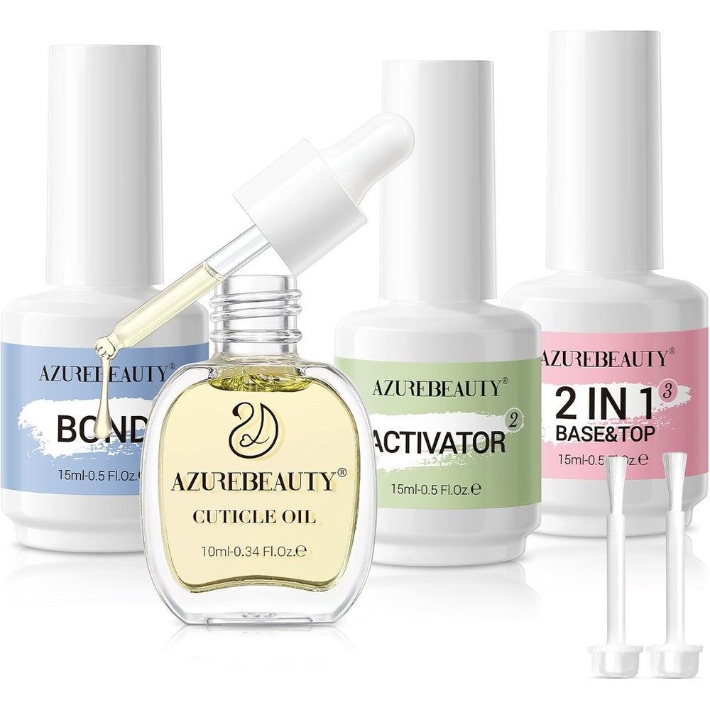 AZUREBEAUTY Dip Powder Liquid Set featuring 15ml bottles of bond activator and base top coat