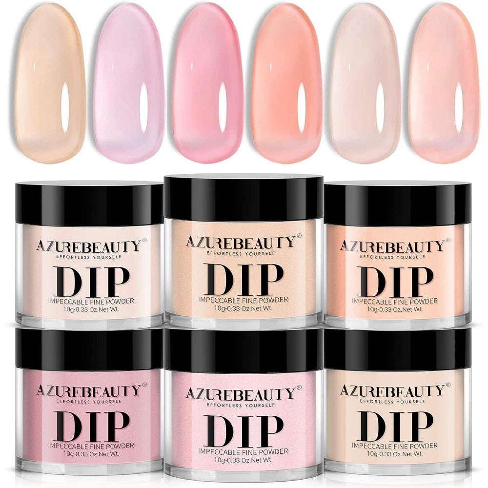 AZUREBEAUTY Dip Powder Set with 6 jars of translucent nude pink dipping powder