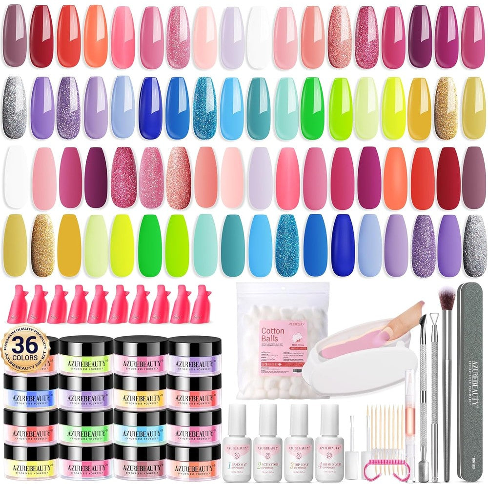 AZUREBEAUTY neon dip powder kit with 36 bright colors for professional nail art
