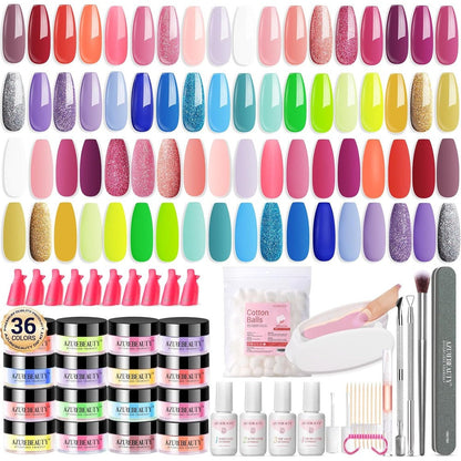 AZUREBEAUTY neon dip powder kit with 36 bright colors for professional nail art