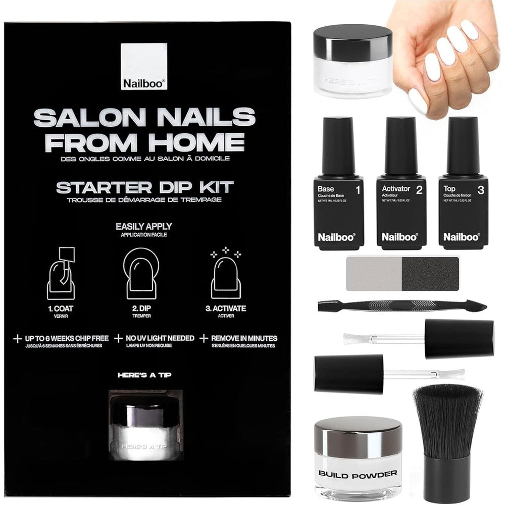 Nailboo Heres a Tip Premium Dip Nails Starter gel fingernail polish kit with white powder