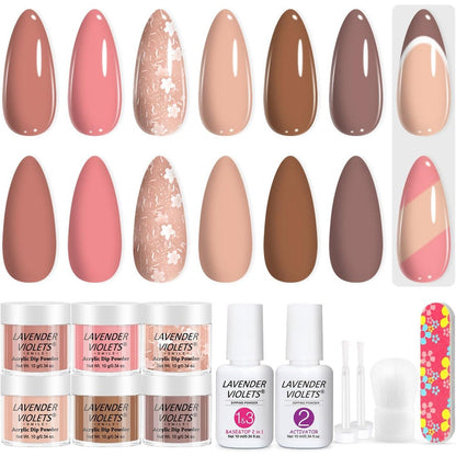 Lavender Violets 12 piece dip powder nail kit with 6 nude pink neutral colors