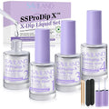 Saviland dip powder liquid set front view with purple accent bottles