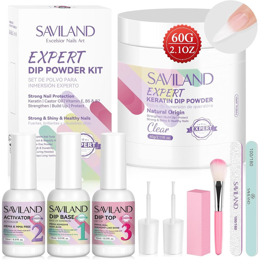 SAVILAND Clear Dip Powder Nail Kit with 60g large powder jar and liquid set