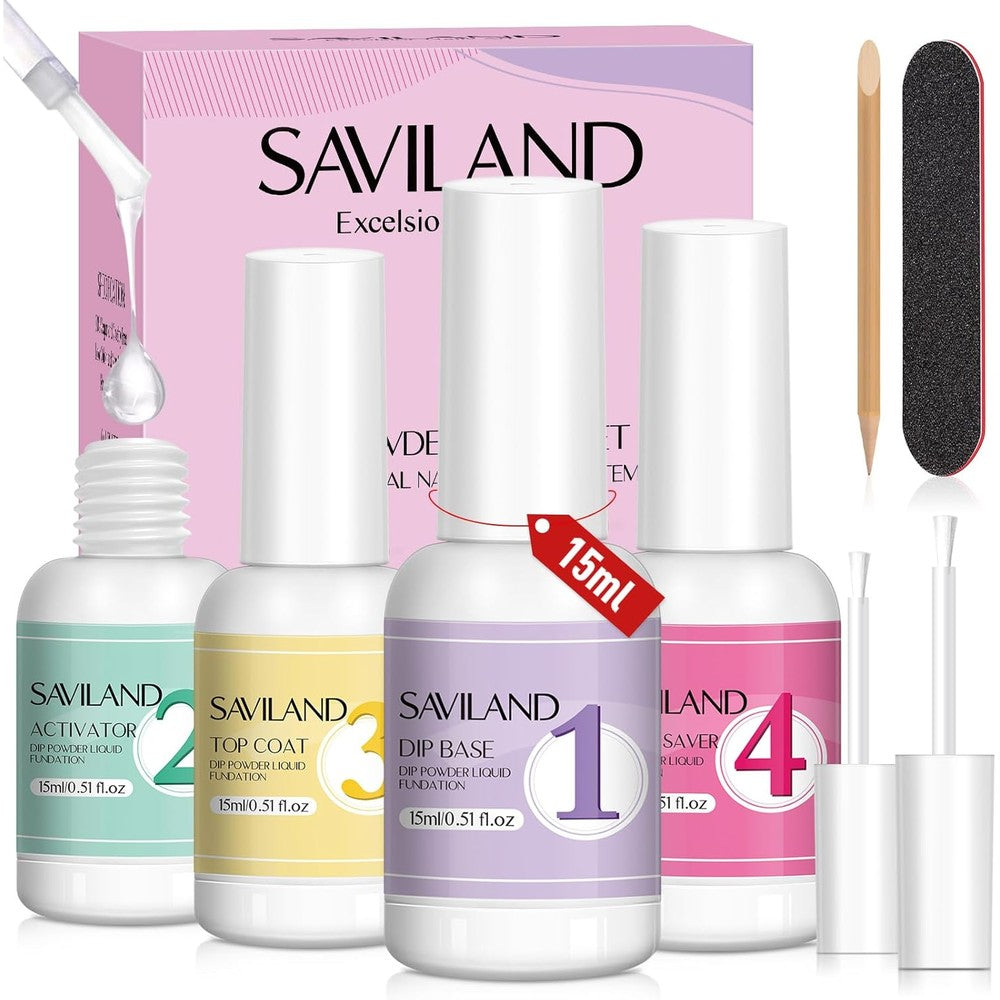 SAVILAND dip powder liquid set with base activator top coat and brush saver