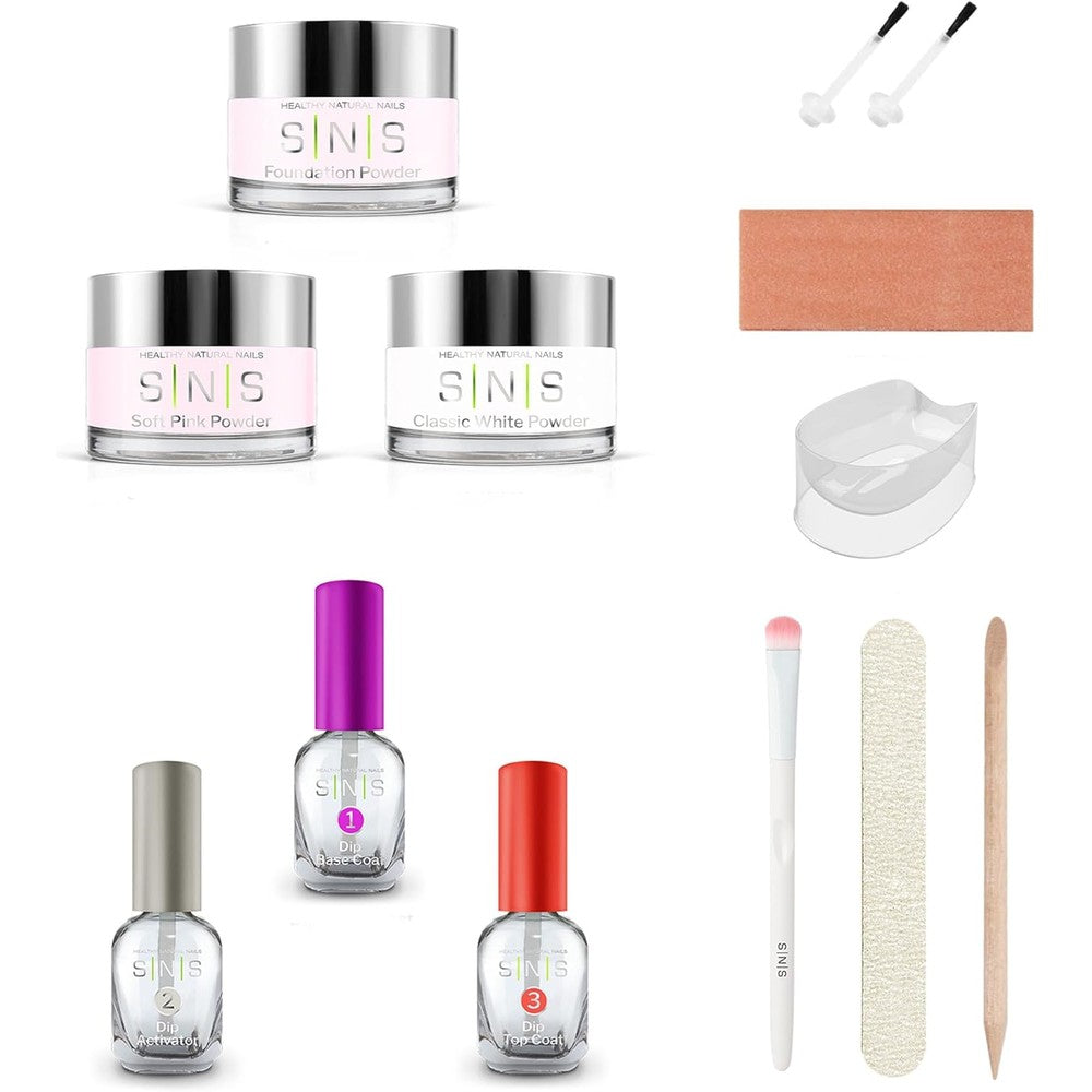 SNS Nail Dip Powder DIY starter bundle with pink and white powders