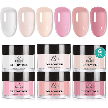 Beetles dip powder nail kit with 6 jelly pink and translucent nude colors