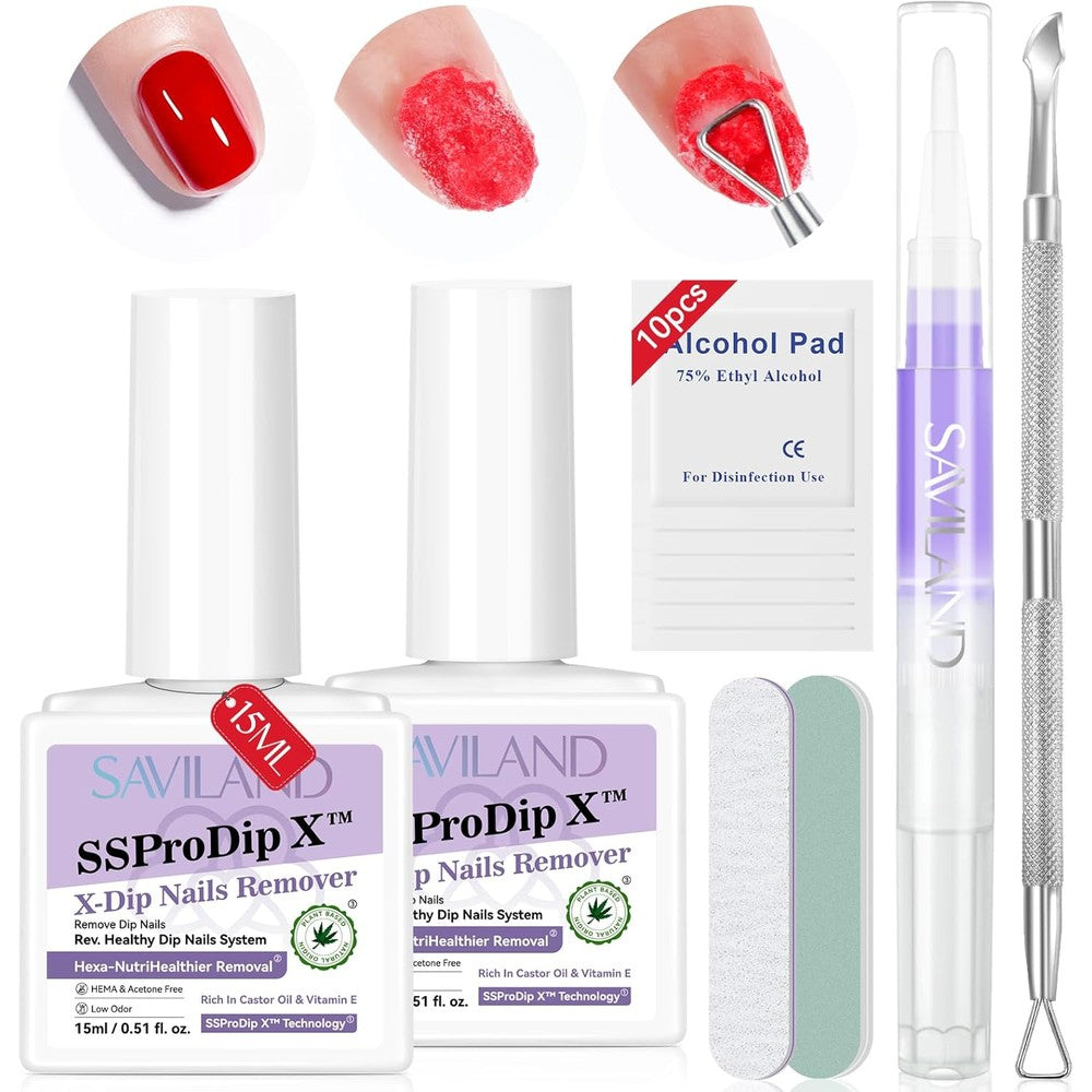 SAVILAND dip powder remover liquid kit with professional manicure tools