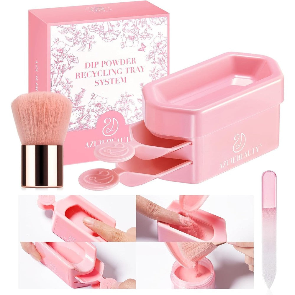 AzureBeauty dip powder recycling tray with triple layer storage for nail powder