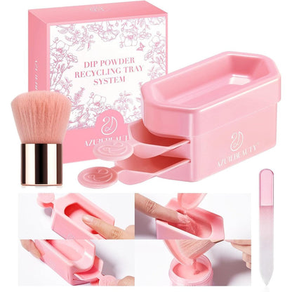 AzureBeauty dip powder recycling tray with triple layer storage for nail powder