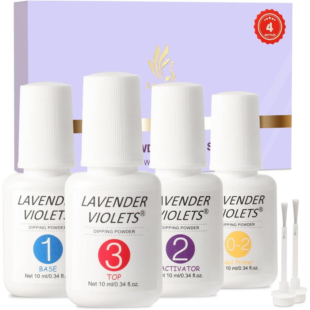 Lavender Violets dip powder liquid set with primer activator base and top coat