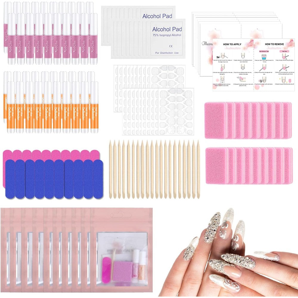 ELALRAU press on nail tool kit with 20 sets of glue and files