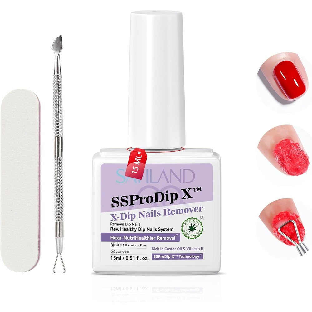 Saviland pro dip powder remover kit with 15ml liquid and metal scraper
