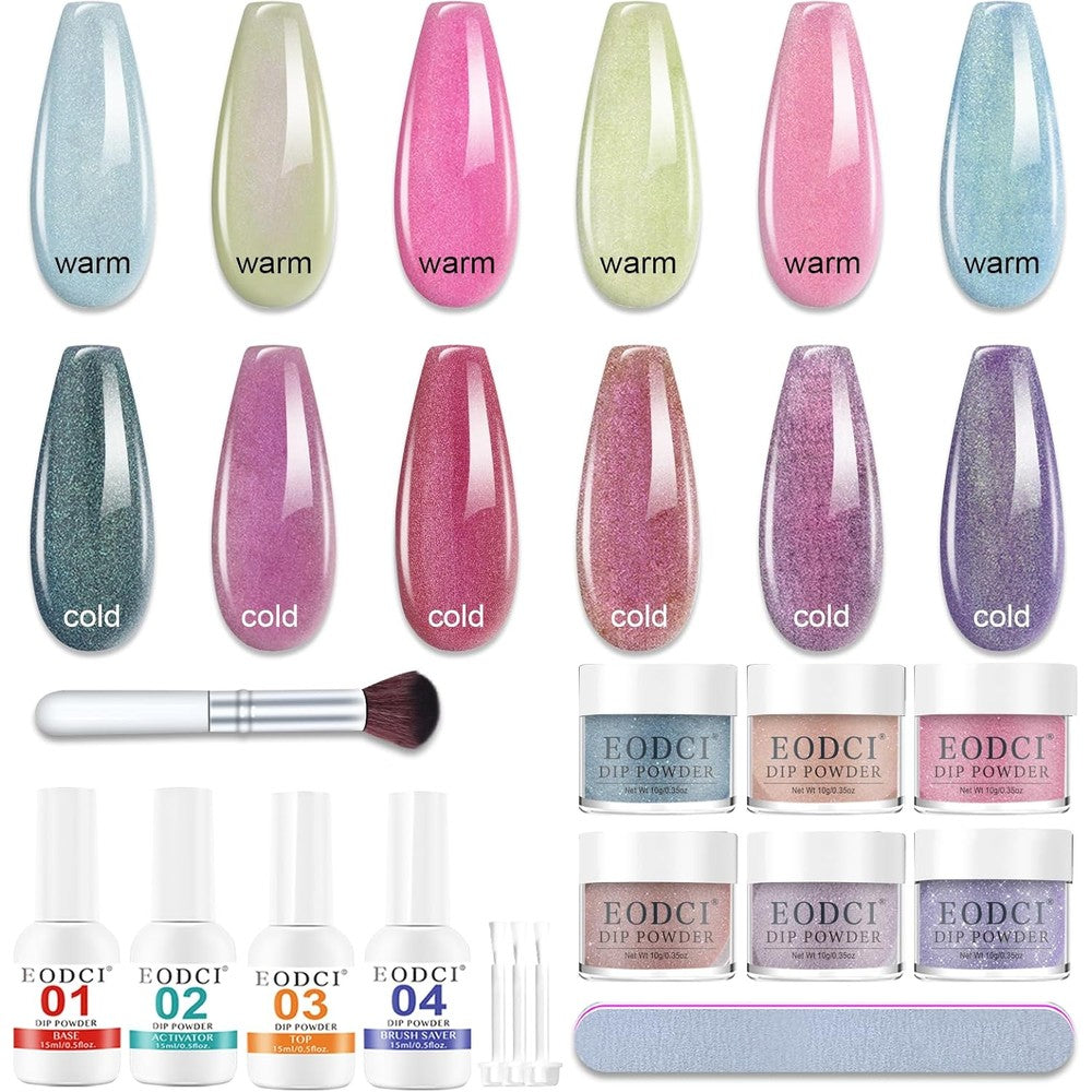 eodci color changing dip powder nail set with 6 chameleon thermal shades