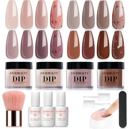 AZUREBEAUTY Dip Powder Nail Kit front view packaging showing four color jars and liquid bottles.