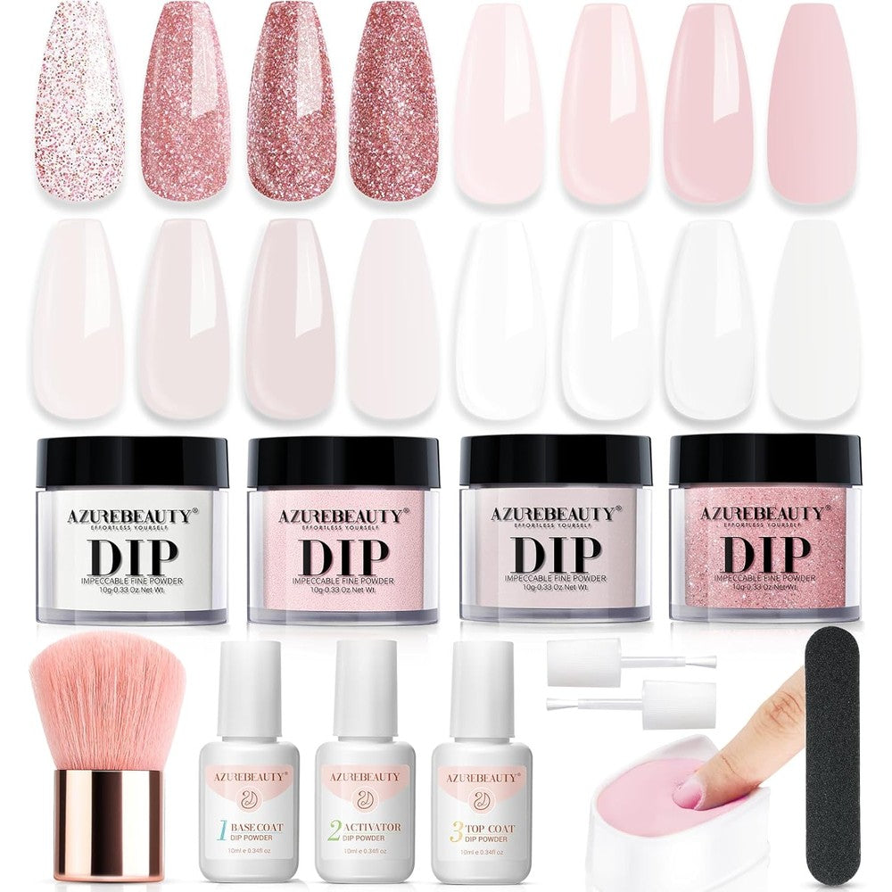 AZUREBEAUTY dip powder nail kit starter with 4 pink and glitter colors