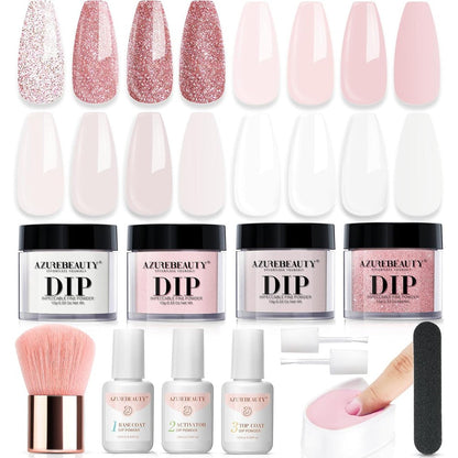 AZUREBEAUTY dip powder nail kit starter with 4 pink and glitter colors