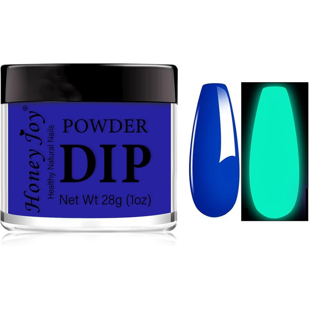 Honey Joy glow in the dark dip powder set front view showing neon luminous packaging