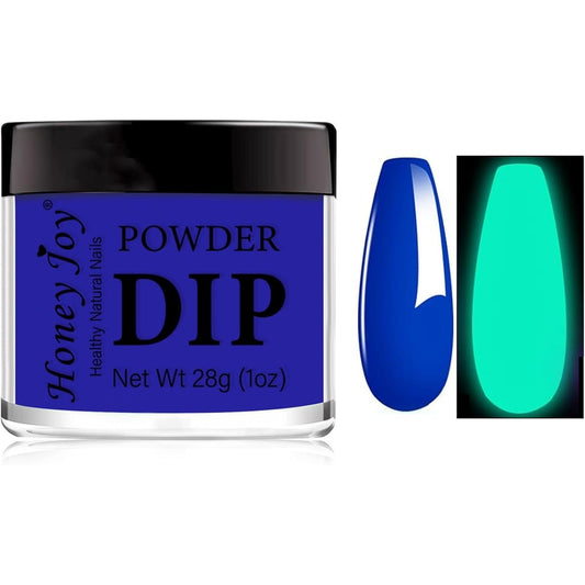 Honey Joy glow in the dark dip powder set front view showing neon luminous packaging